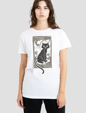 Women's Hocus Pocus Woodcut Thackery Binx T-Shirt, White Size: XL - White - Size: XL - Disney - FashionsVida