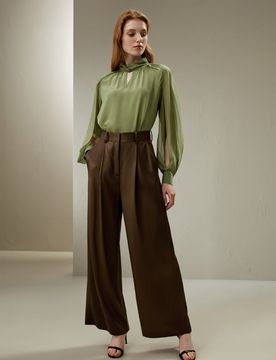 Camicie Donne Eleganti Seta Maniche A Lanterna 100% Pura Seta Pezzi Indispensabili Per Molte Occasioni XS
