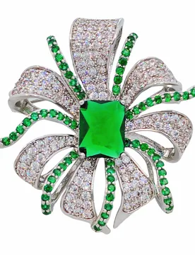 Flower Brooch with Green Main Stone and Curved Green Stamen – Micro Pave Zircon Flower Design - Aliexpress - FashionsVida