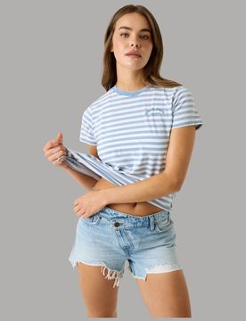 T-shirt Guess GJ Donna a Righe Cotone, Scollo Rotondo Logo