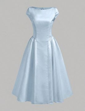 Vestido largo con manga abullonada estilo retro para adolescentes, vestido de línea A con cintura ceñida estilo vintage, vestido azul elegante con p
