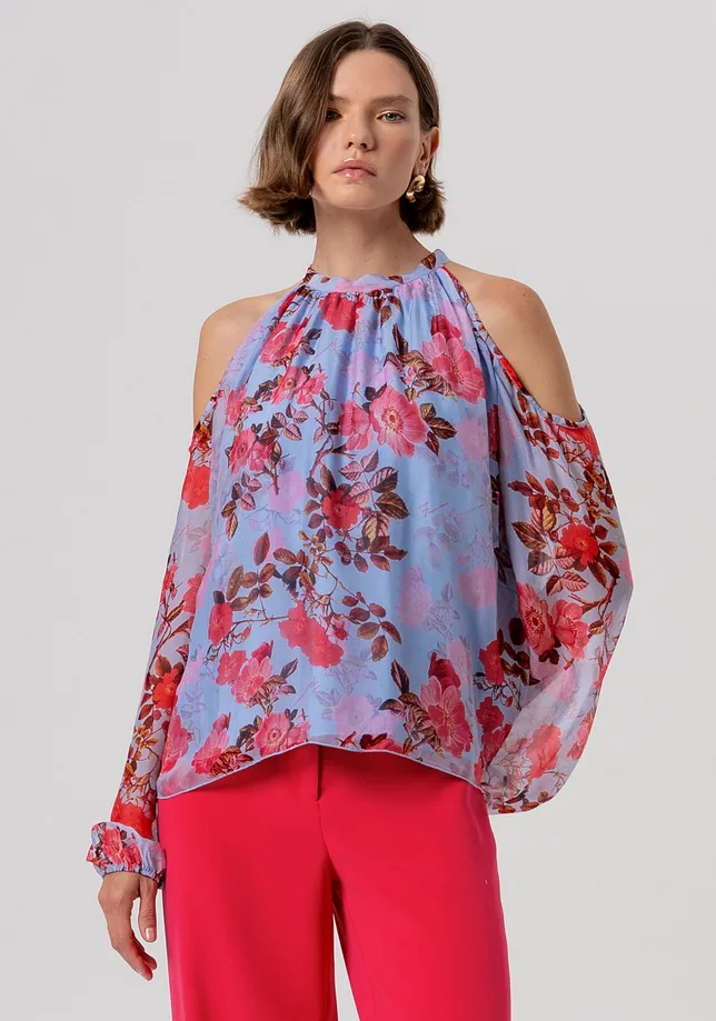 Maglia con stampa floreale donna lightbluecherry - Fracomina - FashionsVida