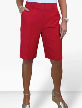 Women's Smart Pleated Tailored Shorts in Red Size: 16 - Red - Size: 16 - Paulo Due - FashionsVida