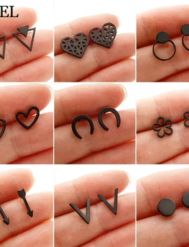 Punk Stainless Steel Geometric Earings Black for Women Men U Shaped Earrings Circle Heart Flower Triangle Ear Studs HipHop Gifts - Aliexpress - FashionsVida