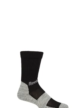 Mens and Women's 1 Pair Technical Wool Rich Crew Technical Trekking Socks Black / Grey 6.5-8 UK - Black - Size: 6.5-8 UK - Reebok - FashionsVida