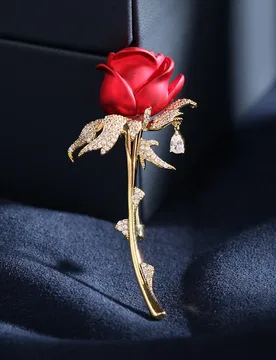 Korean Retro Elegant Zircon Brooch High-end Zircon Pin Coat Accessory Red Rose Brooch for Women - Aliexpress - FashionsVida
