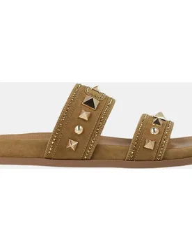 Sandalias planas mujer ante camel | Calzado beige - Lodi - FashionsVida
