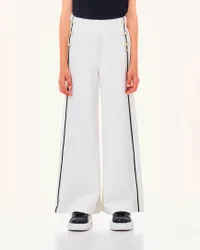 Pantalone a palazzo bianco in punto milano con bottoni dorati e righe nere