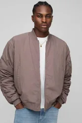Men's Boxy Fit Peached Embroidered MA1 Bomber Jacket Mauve Size Medium Mauve M