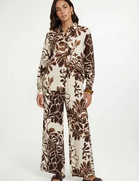 Womens Floral Print Wide Leg Trouser Coord - White Polyamide - Size 16 Uk - Wallis - FashionsVida