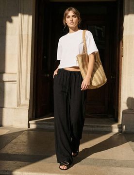 Pantaloni wide leg con viscosa - nero