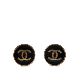 CC Gold Plated and Enamel Round Button Clip On Earrings