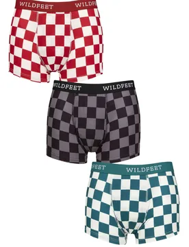 Mens 3 Pack Wildfeet Patterned Trunks Checkers Black / Red / Teal XL - Multi Coloured - Size: Extra Large - SockShop - FashionsVida