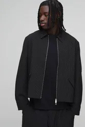 Herren Nadelstreifen Kastiger Schnitt Maßgeschneiderte Koordinierte Jacke Black Größe Large