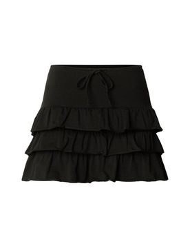 Kurzer Rock - Ladies Volants Jersey Skirt - XS bis L - für Damen - Größe L - schwarz - Frauen - female