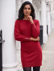 Knitted Knee Length Jumper Dress Red female