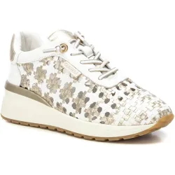 Zapatillas troqueladas de mujer de piel con cordones