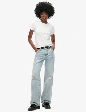 Superdry Damen Jeans aus Bio-baumwolle mit Mittlerer Leibhöhe Hellblau - Größe: 28/32