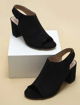 Sandalias de tacón grueso con tira trasera, sandalias de tacón alto negras para mujer, atuendos de primavera y verano - Shein - FashionsVida