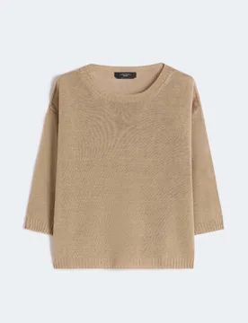 Maglia cropped Weekend beige in lino a punto rasato con maniche a tre quarti - Max Mara - FashionsVida