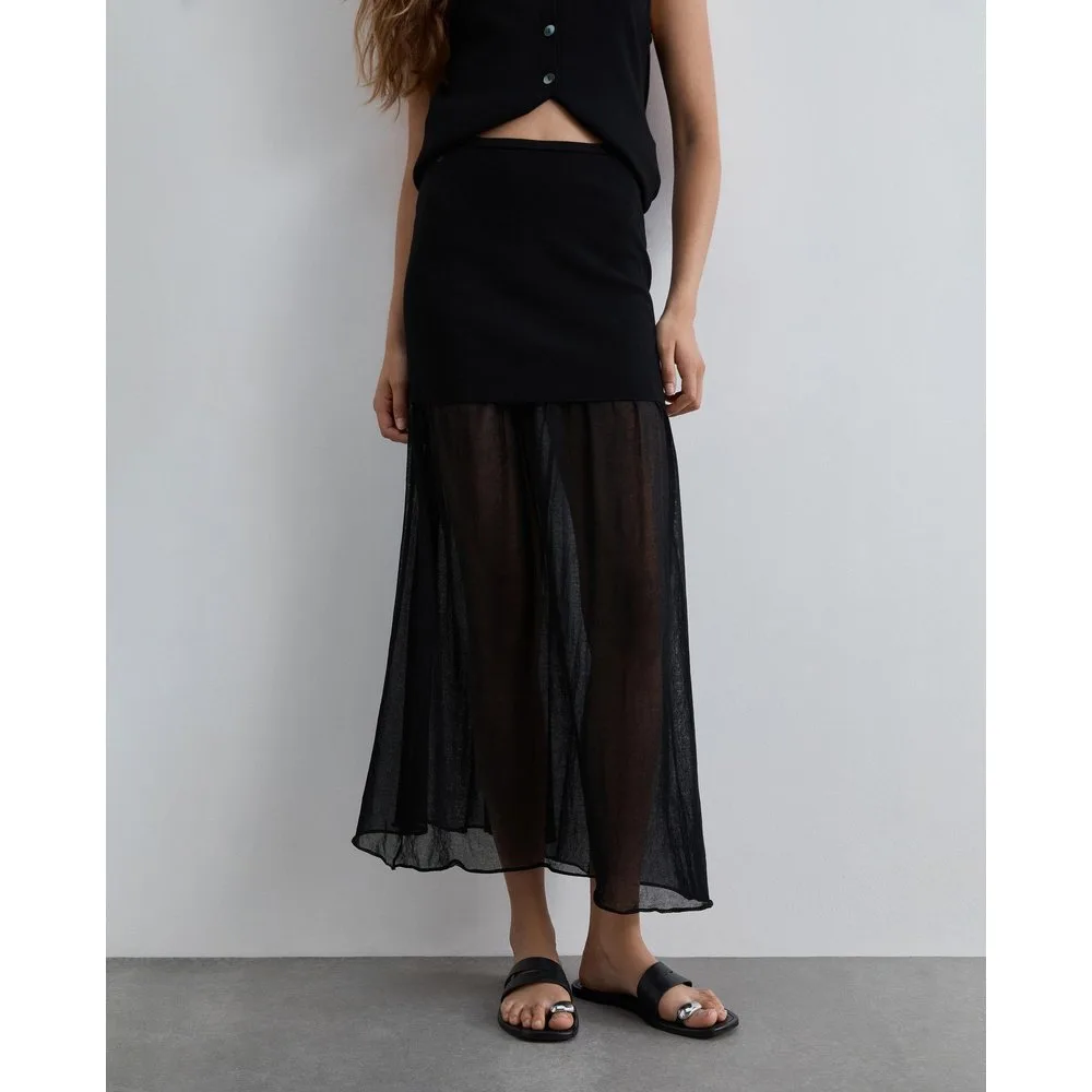 Falda larga combinada de corte recto - Scalpers - FashionsVida