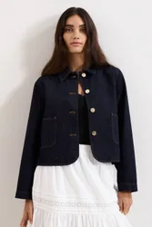 Indira Button Front Denim Jacket - Dark Navy - Size: 14