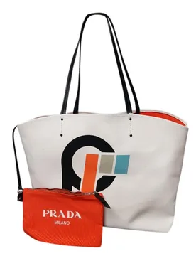 Prada White Printed Canapa Tote Bag - Prada - FashionsVida