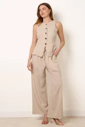 Women's Wide-flared Stone Sleeveless Slip On Round Top Size: Small - Stone - Size: S