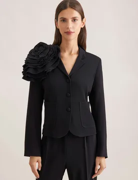 Taillierter Blazer mit abnehmbarer Blüte Schwarz 38 - Seidensticker - FashionsVida