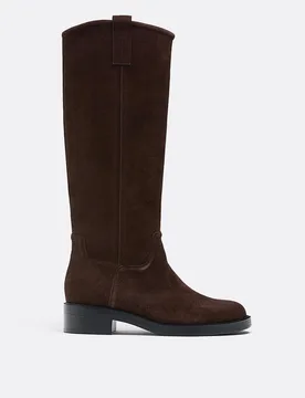 Flache Reitstiefel Leder BRAUN 36 - Stradivarius - FashionsVida