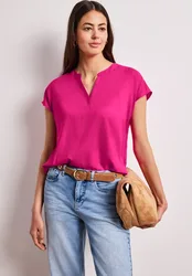 Blusenshirt in Unifarbe mit Split Neck female Pink