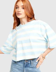 Stripe Crop T-Shirt - Damen, Blau - female - Size: XL