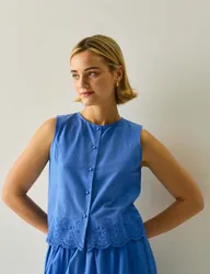 Preveli Pure Cotton Broderie Tie Back Blouse Light Blue female