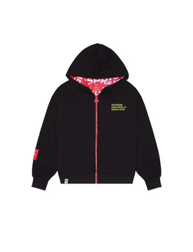 Felpa nera con cappuccio e zip ed interno rosso - Sprayground - FashionsVida