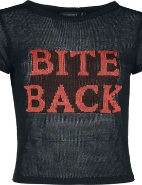 Rockabilly T-Shirt - Bite Back Slogan Knitted Top - M bis XXL - für Damen - Größe XXL - schwarz - Frauen - female - Jawbreaker - FashionsVida