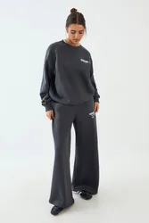 Womens Sports And Outdoors Printed Sweatshirt Tracksuit - Charcoal Cotton - Size 3xl