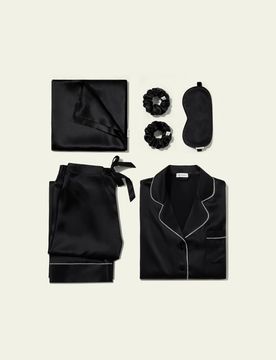 Ensemble Cadeau Nuit Soie XL - Pyjama Strass, Taie d'oreiller 22 Mommes, Masque & Chouchous
