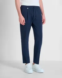 Pantalaccio Neil blu regular-fit in misto viscosa stretch con una pinces