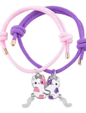 Pcs Cute Cat Charm Magnet Bracelet, Lovely Cartoon Animal Friendship Bracelet Set of Handmade Weaved Jewelry for Friends 2025 - Aliexpress - FashionsVida