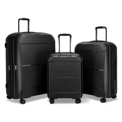 Unisex Expandable Black Hard Shell Pp 8 Wheel Luggage Travel Cabin Holiday Bags Suitcase Set - Size Medium