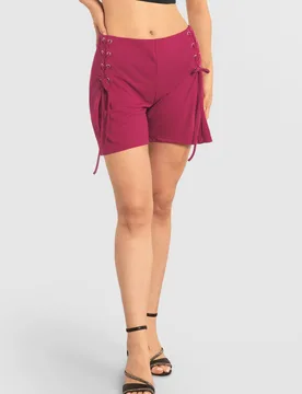 Women's Drawcord Details Cotton Jersey Shorts in Red Size: 18 - Red - Size: 18 - Enorsia - FashionsVida