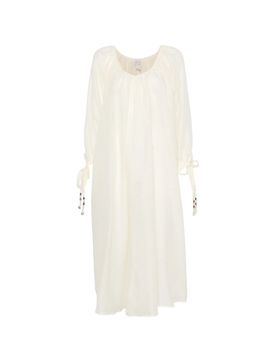 V-Neck Long Linen Cotton Dress with Adjustable Cuffs - Women's Fashion