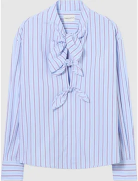 Blusa de mujer con lazada al cuello de popelín a rayas - CLAUDIE PIERLOT - FashionsVida