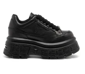 Womens Black Chunky Leather Sneakers - Swerve - Size Uk 3