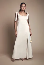 Women's Satin Tie Shoulder Midi Bridesmaid Dress in Champagne Size: 10 - Champagne - Size: 10