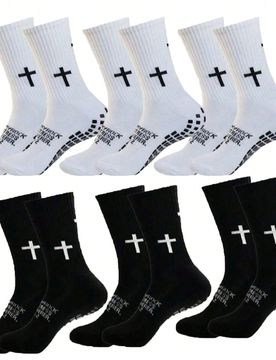 Pares de calcetines deportivos de fútbol/fútbol con diseño de cruz, calcetines antideslizantes de media pantorrilla con suela de toalla gruesa, ade