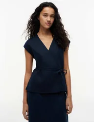 Linen Rich V-Neck Tie Detail Vest Navy female