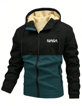 Chaqueta con capucha de felpa con estampado de letras y bloques de color, de ajuste holgado y manga larga para hombres, para otoño e invierno - Shein - FashionsVida