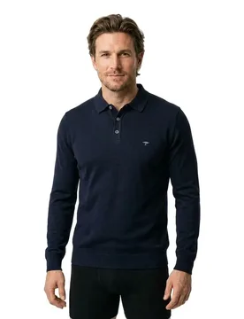 Polo à Manches Longues Sfpk242 Navy XL - Fynch Hatton - FashionsVida