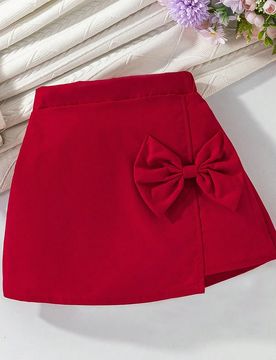Falda roja elegante con lazo en capas para niñas jóvenes, adecuado para fiestas del Día de San Valentín, la oficina, vacaciones, verano y viajes